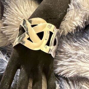 Geometric Cross Wide Cuff Bracelet Chunky Silver Color